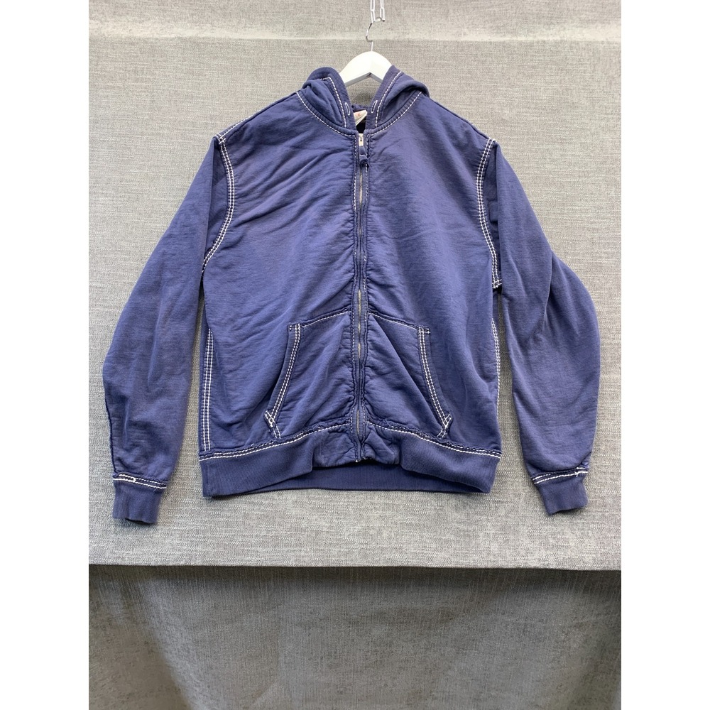 True Religion Hoodie Womens 3XL Purple Fleece Lined Big T Raw Edge Warm Full Zip